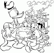 coloring picture of Huey Dewey Louie have cooked for uncle Donald